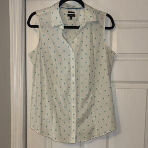 Talbots Sleeveless Blouse - White with Blue Dots